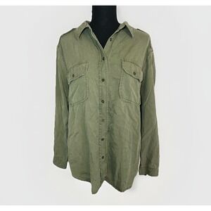 MNG Casual 100% Lyocell Green Long Sleeve Collared Button‎ Up Shirt Women MEDIUM